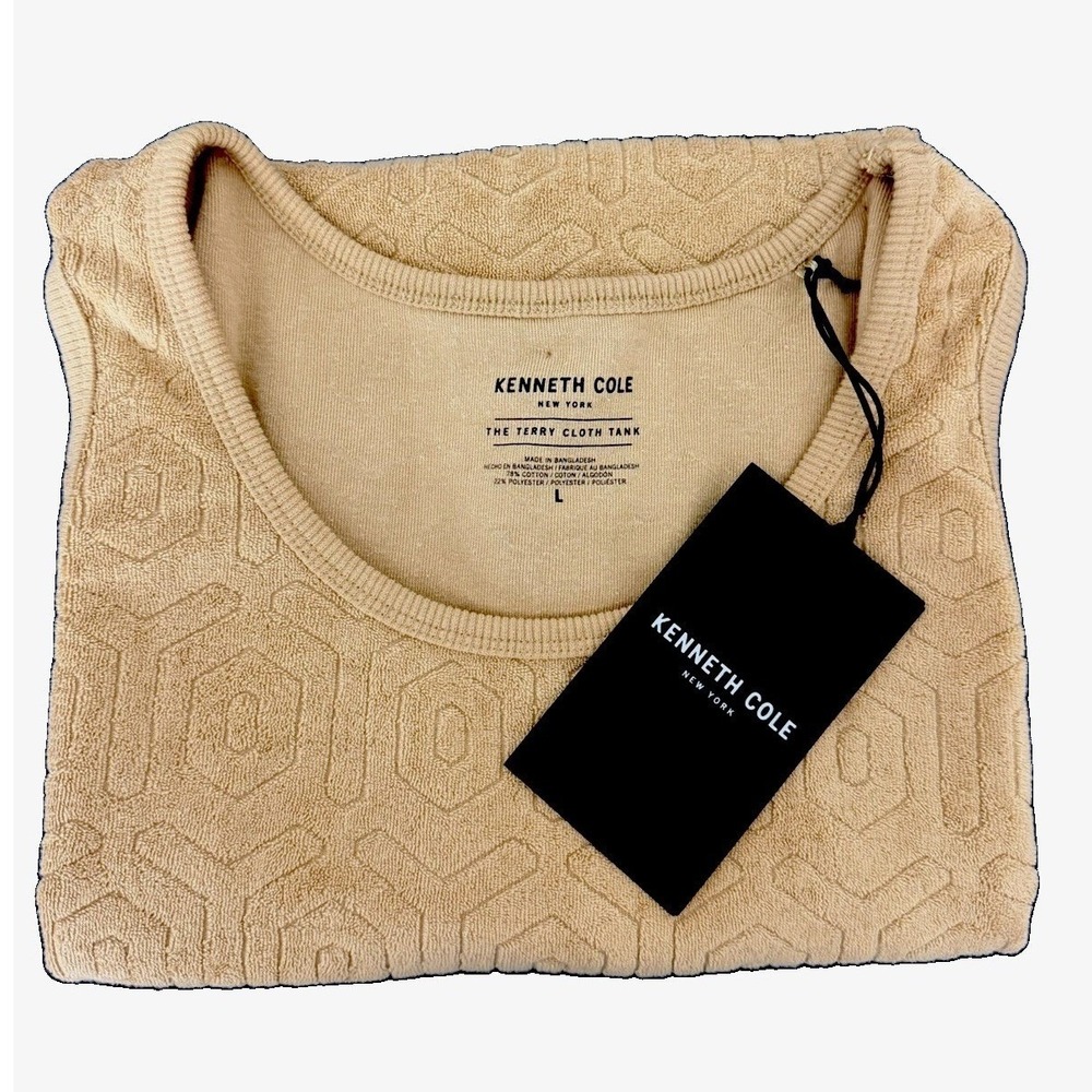 Kenneth Cole Men's NY The Terry Cloth Tank Top Camel Tan Argyle Size L NEW